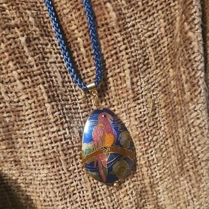 Vintage Cloisonne Colorful Parrot Pendant Necklace Tropical